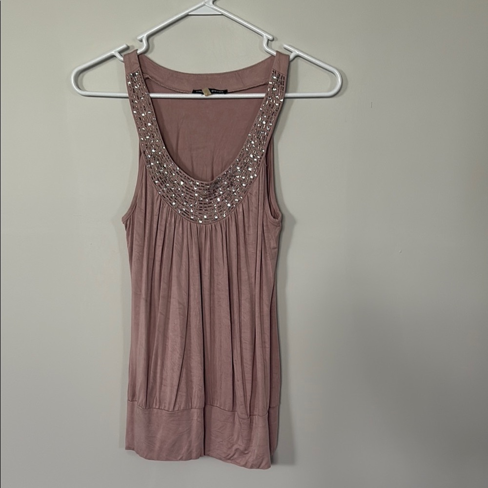 Cable & Gauge Pink Embellished Sleeveless Tank Top